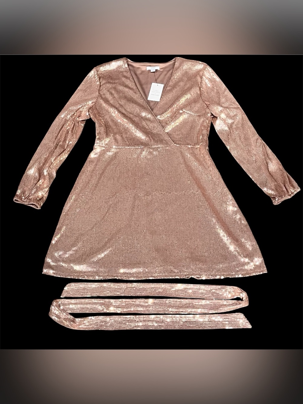 NWT Cara Santana for Nine West
Size L "Rose Gold" Long-sleeve Lined Sequin Dress